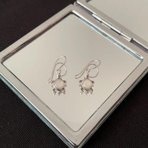 Vackra örhängen med snäckskal av naturvitt pärlemor och 925 sterlingsilver med djursköldpadda i present
