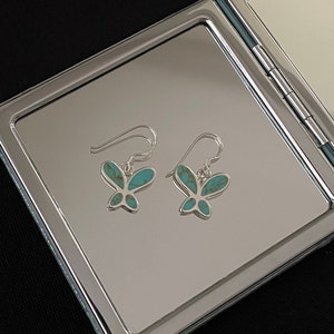 Beautiful Natural Blue Turquoise And 925 Sterling Silver Butterfly Drop Dangle Earrings Gift