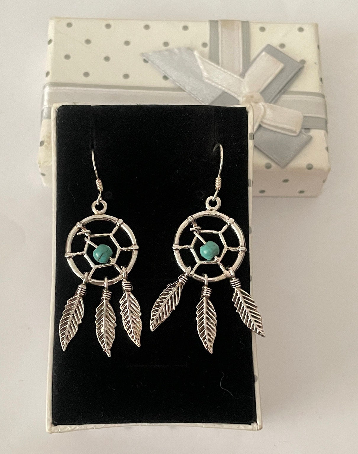 Orecchini A Goccia Con Acchiappasogni In Argento Sterling 925 - Turchese - Gioielli Artigianali Femminili - 2