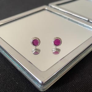 Gorgeous Faceted Natural Red Ruby And 925 Sterling Silver Round Circle Stud Earrings Gift