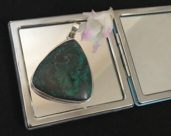 Stunning Very Large Beautiful Natural Turquoise And 925 Sterling Silver Triangle Drop Pendant Necklace Gift