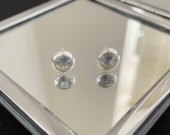 Gorgeous Natural Faceted Blue Topaz And 925 Sterling Silver Round Circle Shaped Stud Earrings Gift