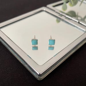 Beautiful Natural Blue Turquoise And 925 Sterling Silver Square Stud Earrings Gift