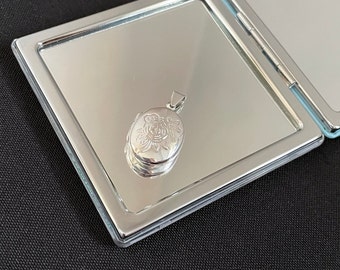 Wunderschöne große Halskette mit ovalem Medaillon-Anhänger aus 925er-Sterlingsilber mit gravierter Blume als Geschenk