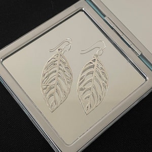 Gorgeous Large 925 Sterling Silver Leaf Drop Dangle Earrings Gift