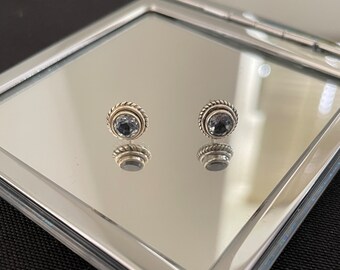 Bautiful Natural Faceted Blue Topaz And 925 Sterling Silver Round Circle Shaped Stud Earrings Gift