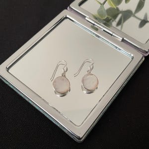 Beautiful Natural White Mother of Pearl Shell and 925 Sterling Silver Round Circle Drop Dangle Earrings Gift