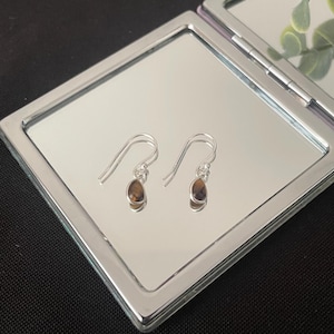 Beautiful Delicate Natural Cabochon Golden Brown Tiger&#39;s Eye And 925 Sterling Silver Teardrop Drop Dangle Earrings Gift
