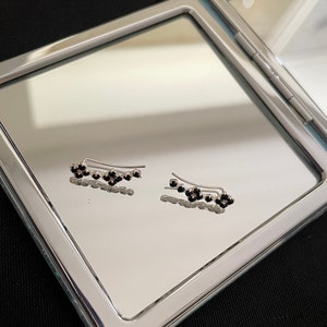Beautiful 925 Sterling Silver And Sparkly Black Cubic Zirconia Crystal Ear Climbers Earrings Gift
