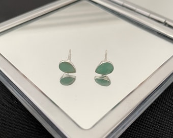 Preciosos pendientes de tuerca con forma de lágrima de plata de ley 925 y esmeralda verde facetada natural, regalo