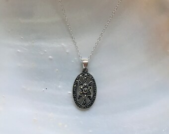 Silver 925 Marcasite Oblong Pendant