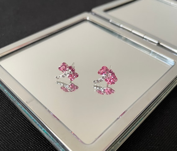 Orecchini A Bottone Libellula In Argento 925 Con Cristalli | Rosa | 1,4 Cm | Confezione Regalo - 2
