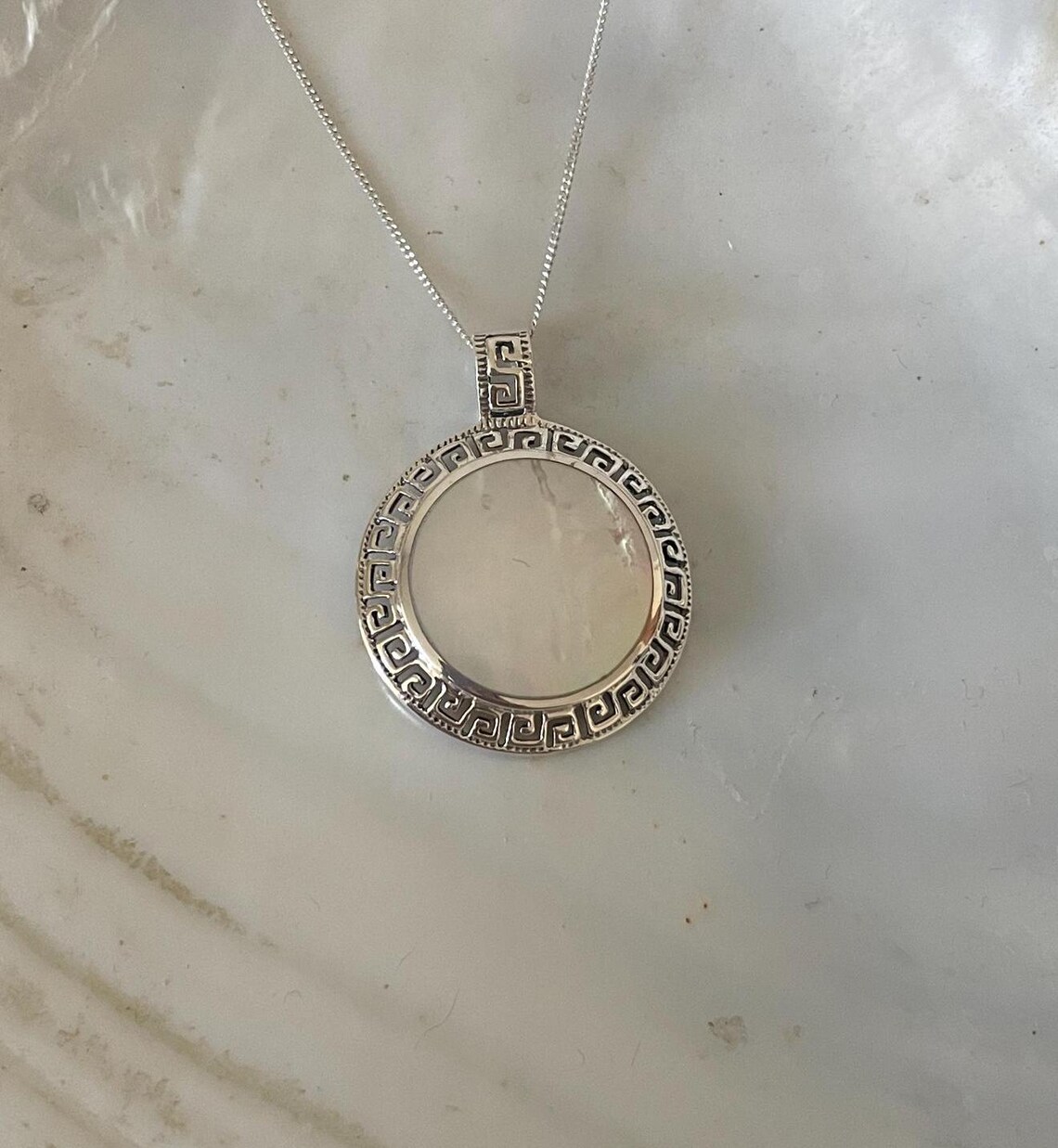 Aztec Shell Jewelry Gorgeous Large Round Circle Natural White Mother of Pearl Shell and 925 ...