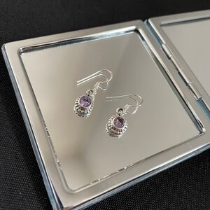 Beautiful Faceted Natural Purple Amethyst And 925 Sterling Silver Round Circle Drop Dangle Earrings Gift