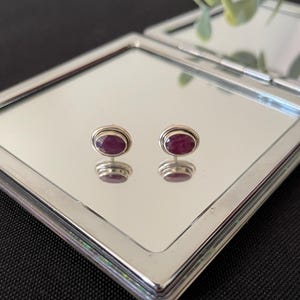 Wunderschöne große wunderschöne facettierte natürliche rote Rubin und 925 Sterling Silber Oval Ohrstecker Geschenk