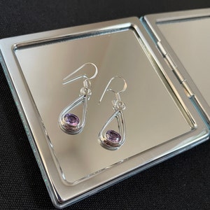 Gorgeous Large Oval Faceted Natural Purple Amethyst And 925 Sterling Silver Teardrop Drop Dangle Earrings Gift