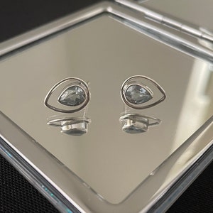 美しい大きな天然ファセットブルートパーズと925スターリングシルバーのティアドロップスタッドピアスギフト