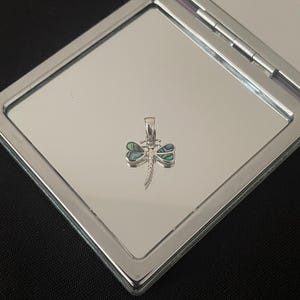 Gorgeous Delicate 925 Sterling Silver And Paua Shell/Abalone Animal Dragonfly Drop Pendant Necklace Gift