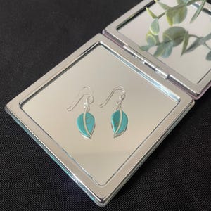 Beautiful Large Natural Blue Turquoise And 925 Sterling Silver Leaf Drop Dangle Earrings Gift