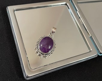 Beautiful Large Cabochon Natural Purple Amethyst And 925 Sterling Silver Oval  Drop Pendant Necklace Gift