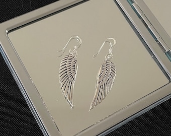 Gorgeous Large 925 Sterling Silver Angel Wing Drop Dangle Earrings Gift