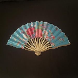 Gorgeous Accessory Blue Coloured Flower Floral Handheld Silk Fan Gift