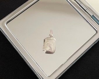 Schöne zarte Doppelseitige Blume gravierte 925 Sterling Silber Rechteck Medaillon Tropfen Anhänger Halskette Geschenk