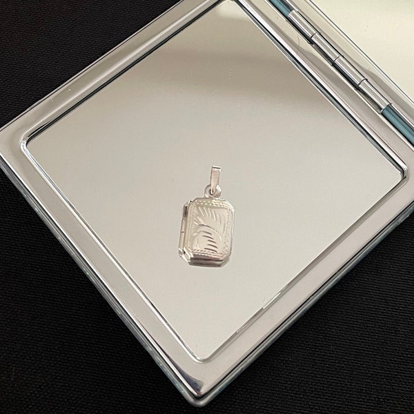 Belle fleur recto-verso délicate gravée en argent sterling 925 rectangle médaillon pendentif goutte collier cadeau