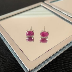 Gorgeous Large Faceted Natural Red Ruby And 925 Sterling Silver Oval Four Claw Prong Stud Earrings Gift