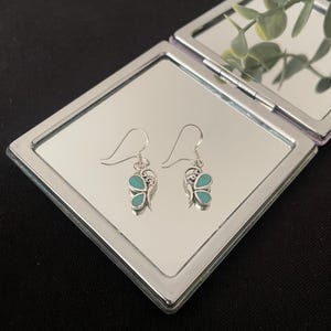Gorgeous Natural Blue Turquoise And 925 Sterling Silver Butterfly Drop Dangle Earrings Gift