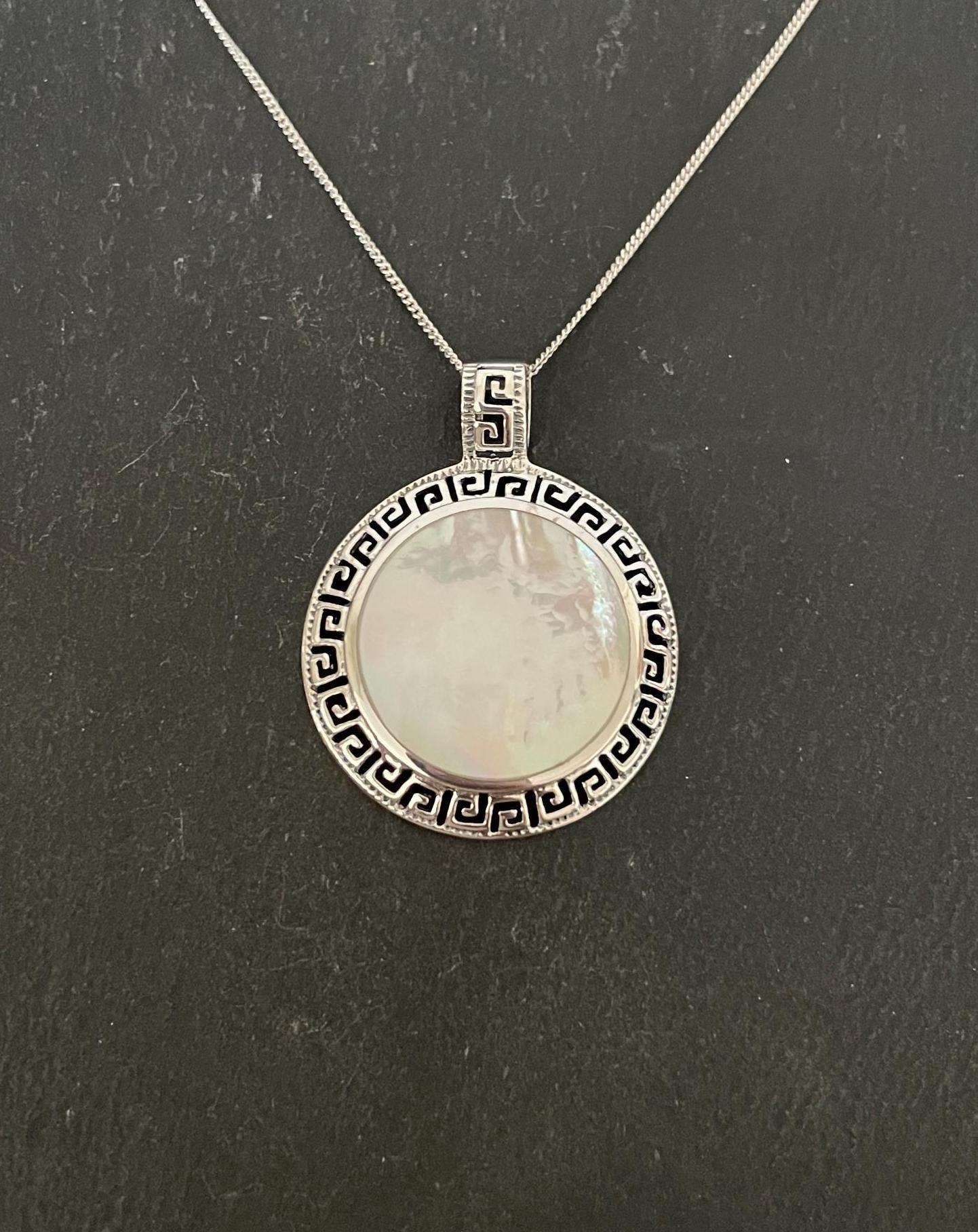 Aztec Shell Jewelry Gorgeous Large Round Circle Natural White Mother of Pearl Shell and 925 ...