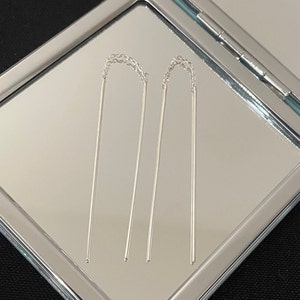 Gorgeous Long Straight Bar 925 Sterling Silver Pull Through Drop Dangle Earrings Gift