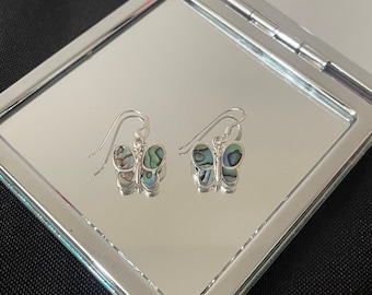 Gorgeous Natural Green Paua Shell/Abalone And 925 Sterling Silver Animal Butterfly Drop Dangle Earrings Gift
