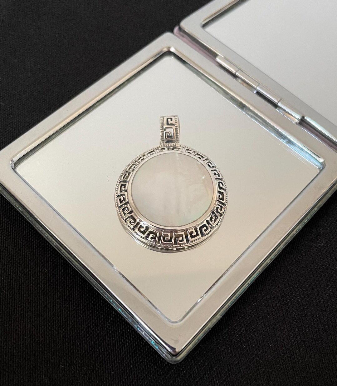 Aztec Shell Jewelry Gorgeous Large Round Circle Natural White Mother of Pearl Shell and 925 ...