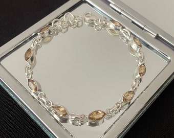 Gorgeous Faceted 9 Stone Natural Kite Shaped Citrine And 925 Sterling Silver Link Bracelet Bangle Gift With Lobster Claw Clasp