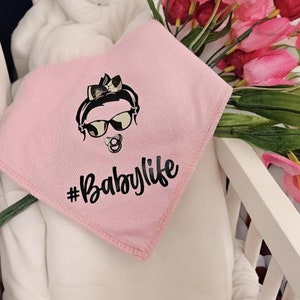 Pink Baby Bandana Bib: Animal Print Bow, Glasses, Binky