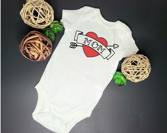 Mom Tattoo Baby Bodysuit: Biker Baby Clothing