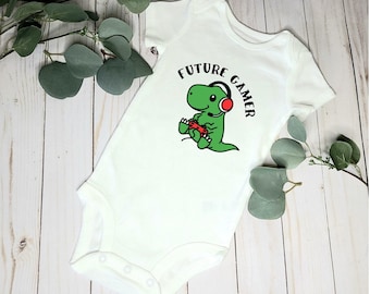 Future Gamer Baby Bodysuit: Dinosaur Video Game Onesie