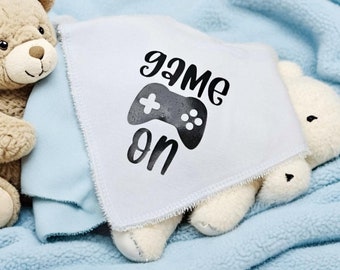 Game on baby bib, bandana bib, unisex baby gift, drool bib, gamer baby, video game bib, baby shower gift, new baby, baby boy gift