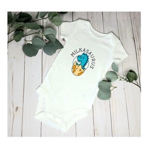 Milkasaurus bodysuit, dinosaur baby, dinosaur baby gift, infant bodysuit, baby clothing, baby shower gift, breast feeding baby