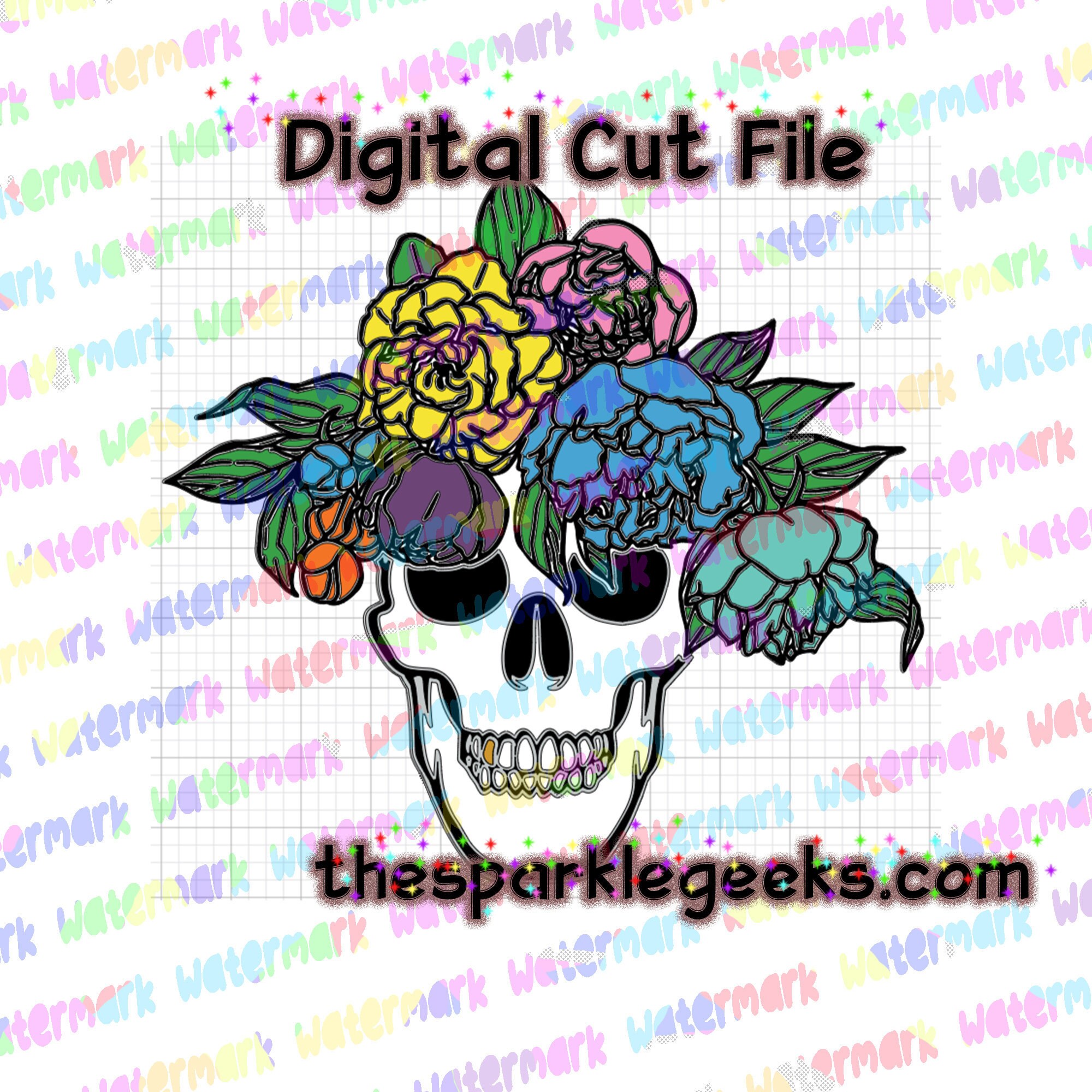 Skull with flowers full color cut file svg BONUS 3 Black | Etsy
