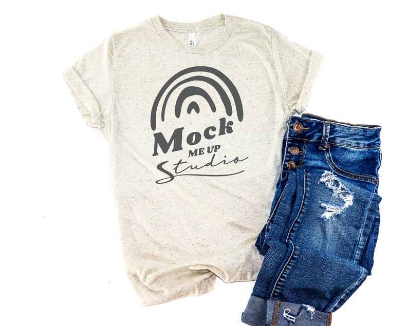 Oatmeal Triblend Mockup Bella Canvas 3413 Oatmeal Mockup