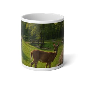 Nature-Inspired Jumbo Mug for Coffee Lovers, Rustic Deer Mug, 20oz Ceramic Cup for Outdoorsy Gifts, Nature Decor, Animal Lovers
