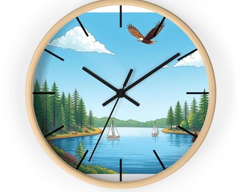 Rustic Nature Wall Clock: Lakehouse Cabin Decor, Bird Lover Gift