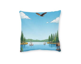 Scenic Landscape Pillow: Square Throw Pillow, Cozy Cabin Decor
