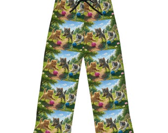 Mysiga pyjamasbyxor med katttema för kvinnor, söta sovkläder, present till kattälskare, avslappningsbyxor, roliga loungekläder, perfekt för mysiga kvällar
