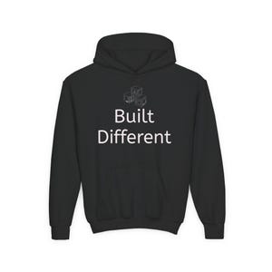 Sweat à capuche pour enfant, streetwear « Built Different », mélange coton-poly