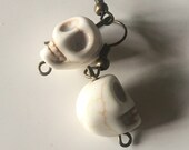 Half Inch white Glass Skull Drop Earrings