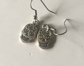 Half Inch Steel Sugar Skull Charm Drop Earrings