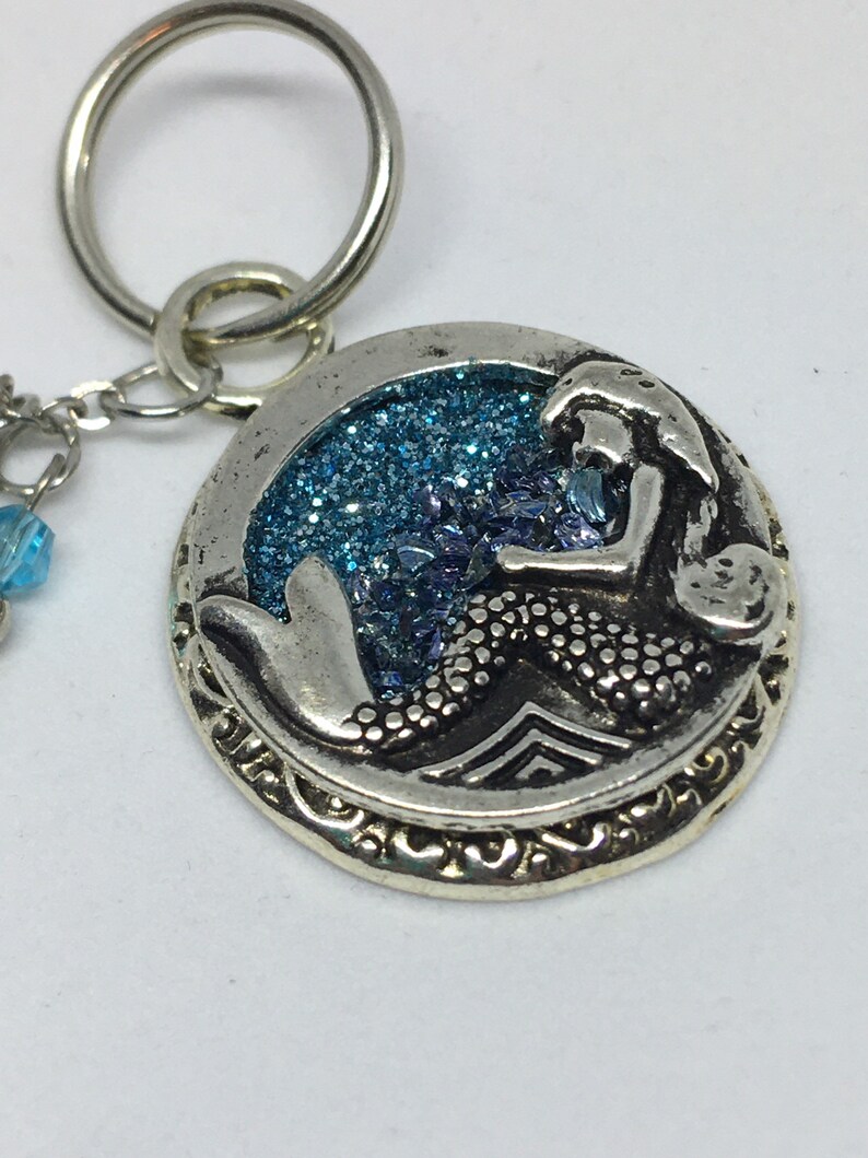 Blue Glitter With Glass Beaded Tassel Mermaid Keychain